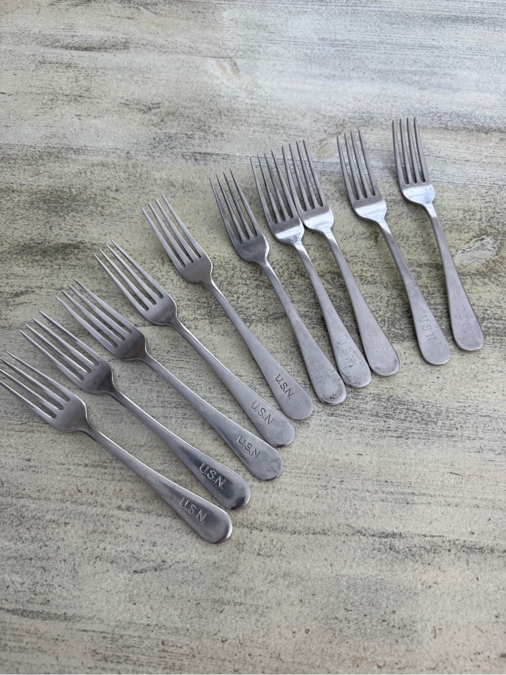 U.S. Navy U.S.N. Marked Dinner Forks - Set of 10- Silver